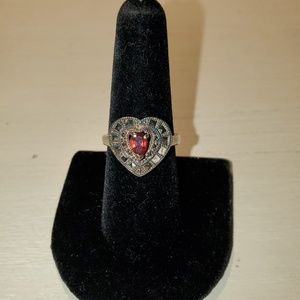 .925 Silver Garnet Marquesite Heart Ring -Size 7